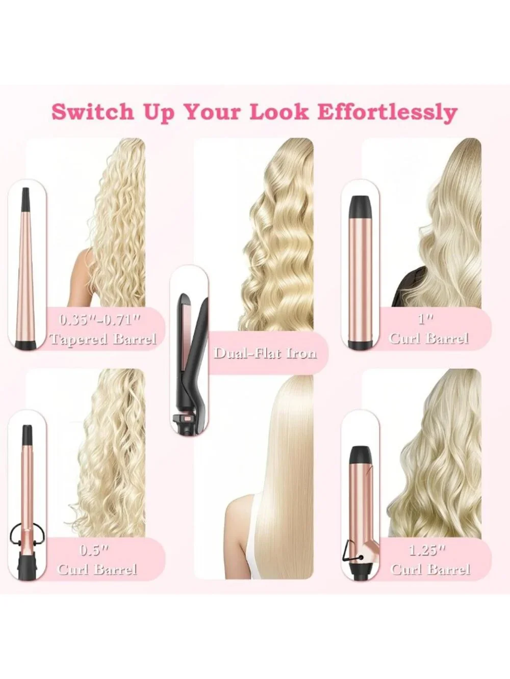 5-in-1 Curling Iron Set & Flat Iron, Ceramic Barrels 0.35